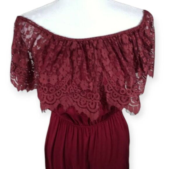 J FOR JUSTIFY BURGUNDY LACE OFF-THE-SHOULDER DRESS SZ.S EUC. - Picture 2 of 8